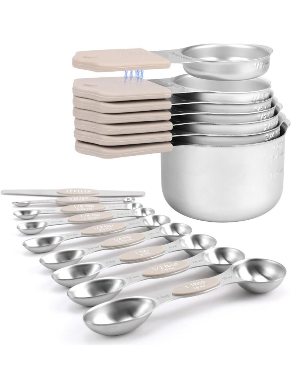 Magnetic Stainless Steel Measuring Cups & Spoons Set - Heavy Duty Kitchen Tools